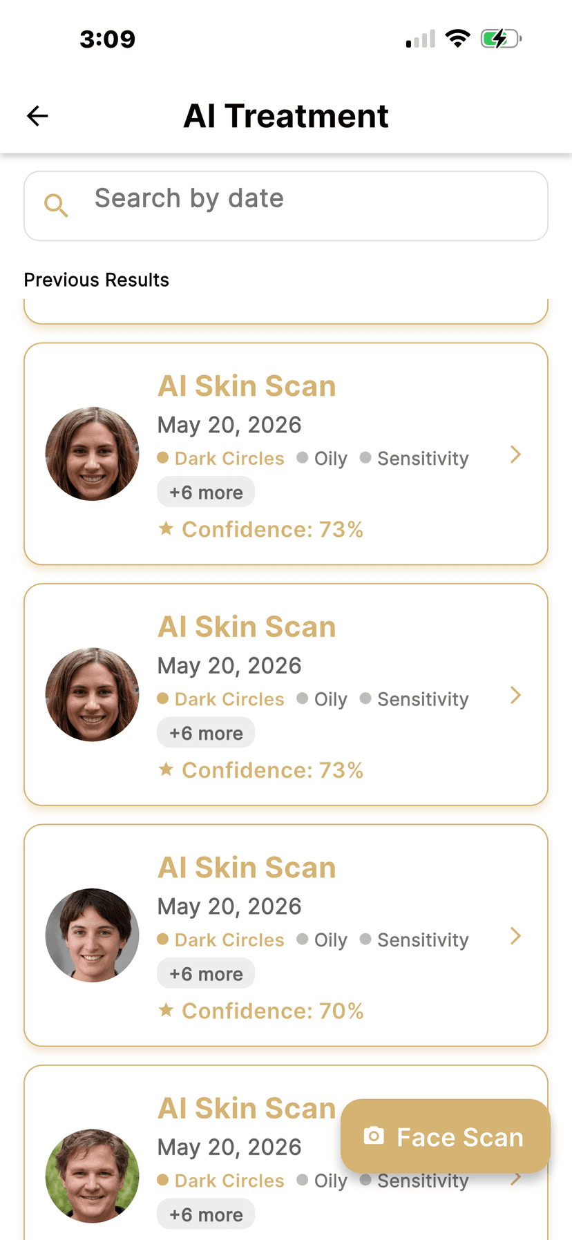 MuchGlow AI — Skin scan results with confidence scores